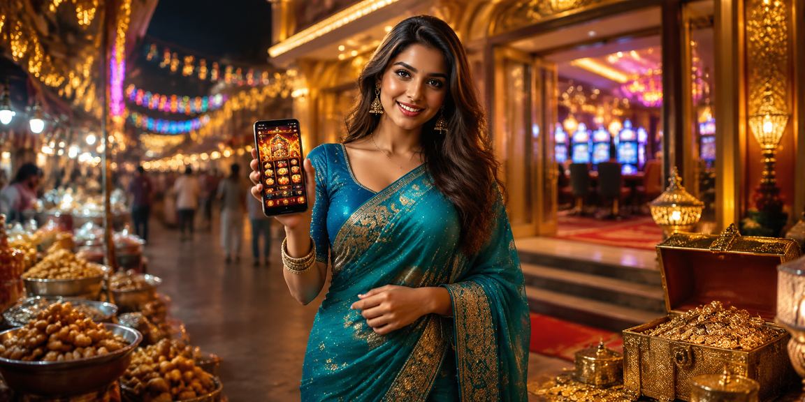 Indian woman enjoying casino app on mobile device