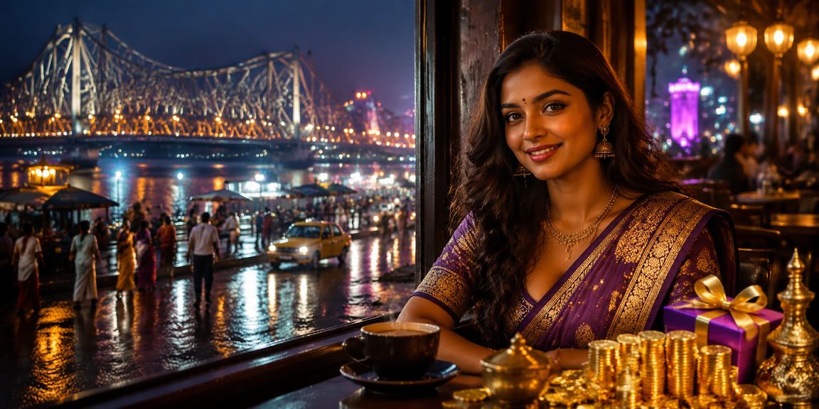 Evening market near Howrah Bridge Kolkata with modern mobile users